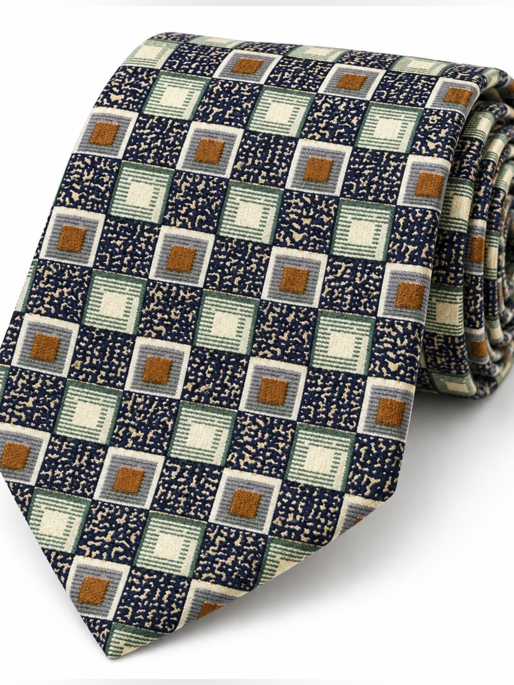 Geometric Navy & Green Men's Silk Tie